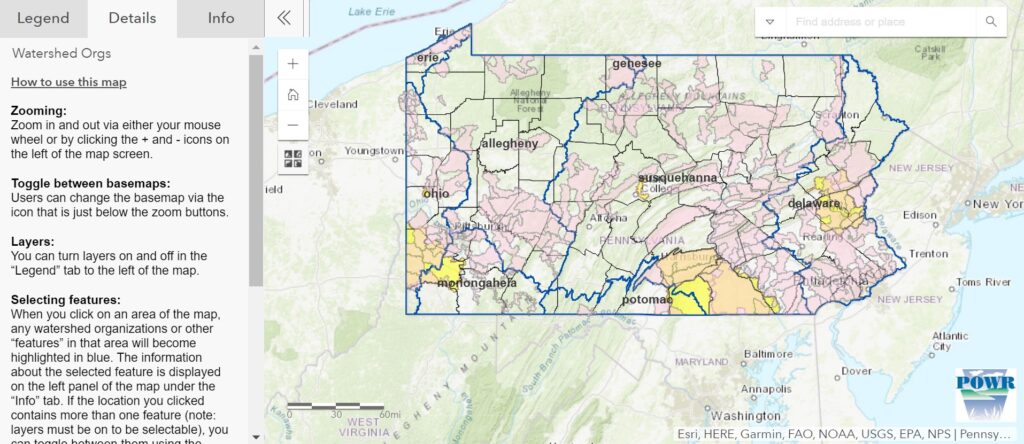 An interactive map of Pennsylvania for finding nearby watershed organizations.